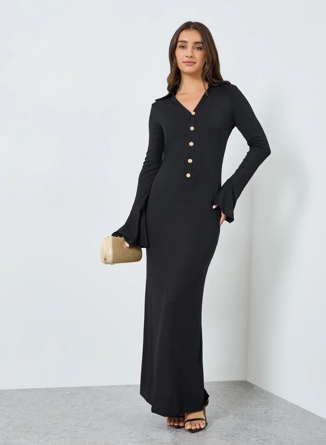 ستايلي فستان طويل ضيق بقماش بارز